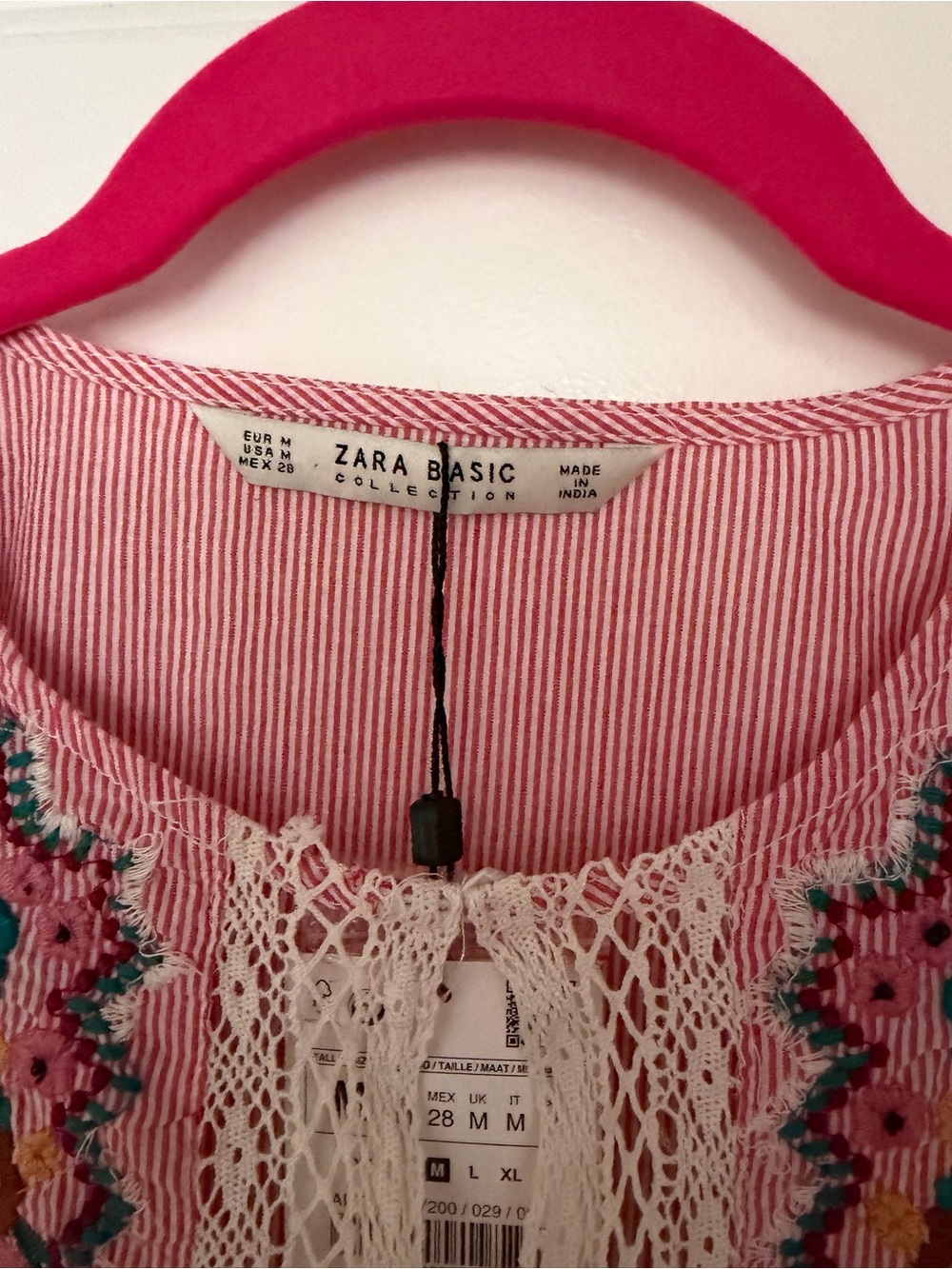 Zara Pink Striped Tunic with Multicolor Floral Embroidery - Picture 3 of 7